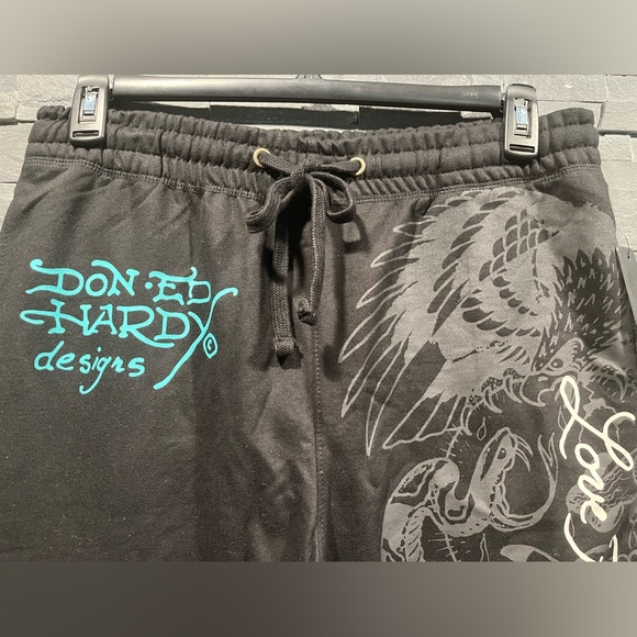 Ed Hardy Crawling Tiger Graphic Cotton Blend Jersey Drawstring Sweatpants Black - Picture 13 of 15